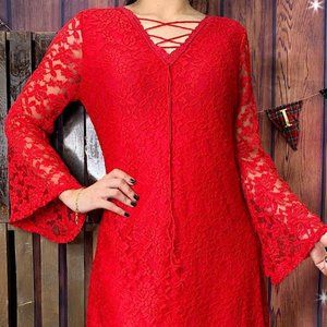Red lace dress with bell sleeves